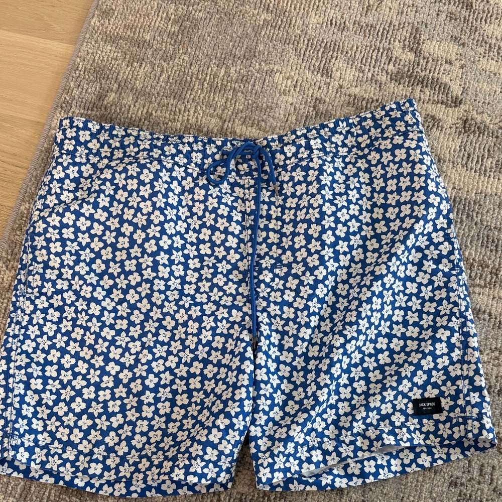 Jack Spade Blue and White Floral Swim Trunks